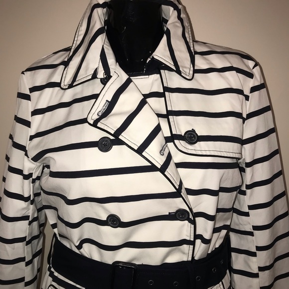 * SOLD *Khujo White with Navy Stripes Trench Coat - Picture 7 of 14